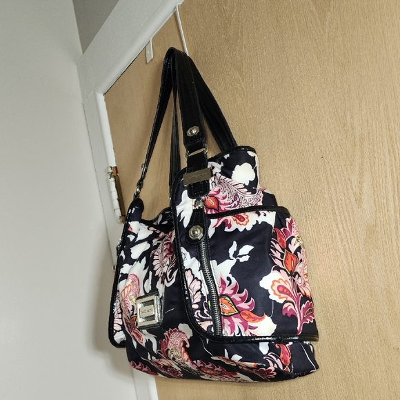 Franco Sarto Black and Pink Floral Shoulder Bag - Picture 2 of 14